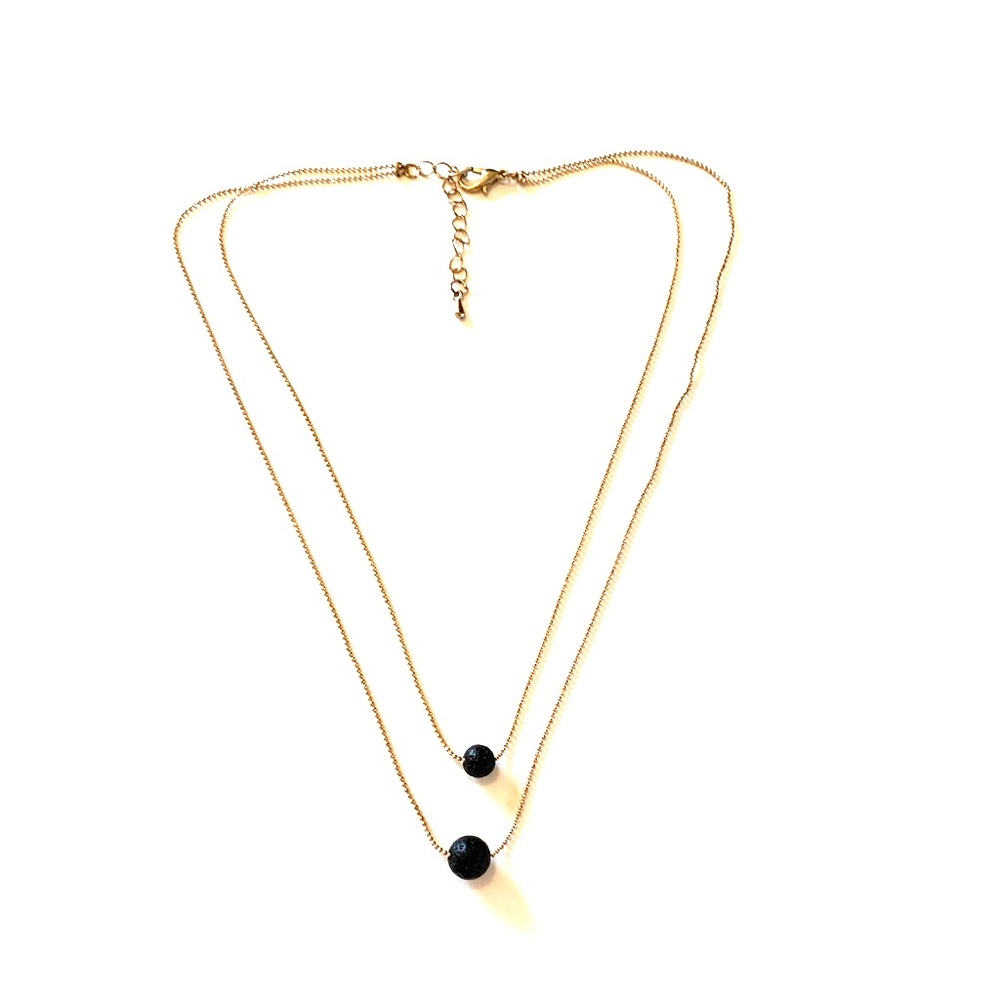 NEW Lava Stone necklace Oil Diffuser double chain, bead Gold sexy fun doterra